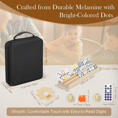 4 Players Games, Mexican Train Dominoes Set with 4 Wooden Racks, 91 Tiles, Portable Case, Double 12 Dominos Set for Adults, Board Game for Adults, Easter Basket Stuffers, Easter Gifts for Men Women