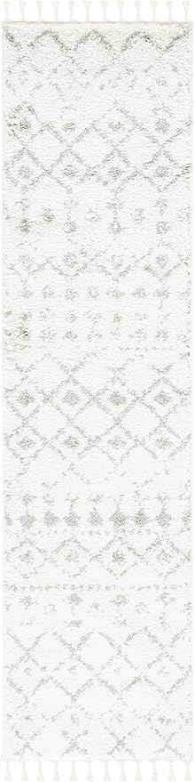 SAFAVIEH Berber Fringe Shag Collection Runner Rug - 2'2" x 8', Ivory & Sage, Moroccan Design, Non-Shedding & Easy Care, 1.2-inch Thick Ideal for High Traffic Areas in Living Room, Bedroom (BFG516H)