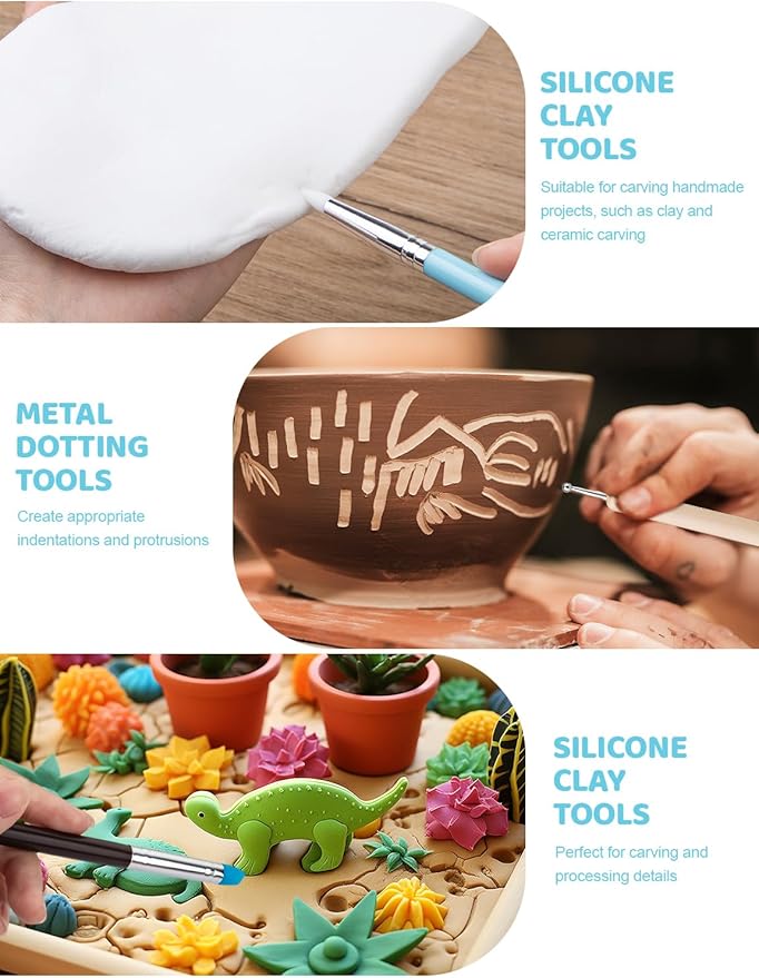 20Pcs Clay Sculpting Tools Kit, Ceramic Clay Ball Stylus Dot Painting Tools, Air Dry Clay Tools Set for Carving, Dotting, Embossing, Shaping, Molding, Pottery Crafts, Nail Art, Rhinestone, Rock