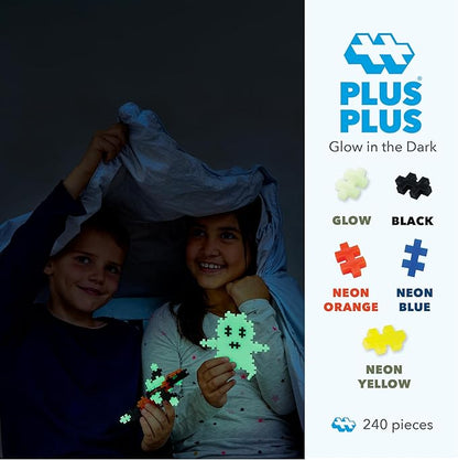 Plus Plus 240 Piece Interlocking Building Blocks for Kids, Open Ended Connecting Toys, Stem Bin Classroom Mini Manipulatives - Glow in Dark Play Tube