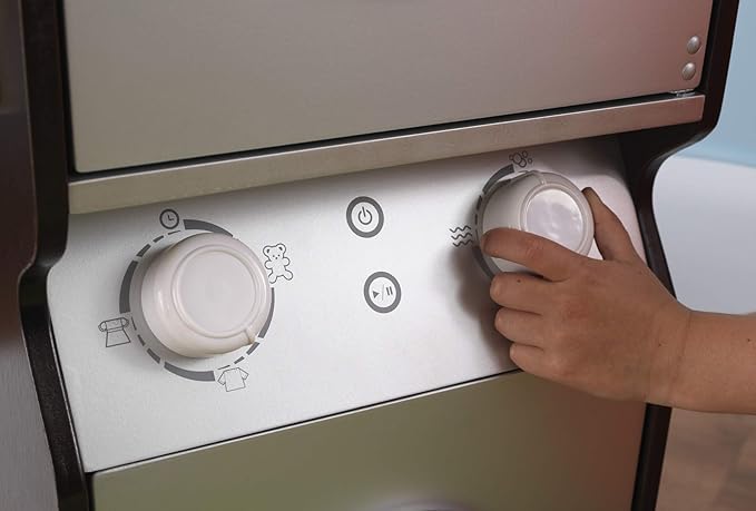 KidKraft Laundry Playset Children's Pretend Wooden Stacking Washer and Dryer Toy with Iron and Basket, Espresso, Gift for Ages 3+