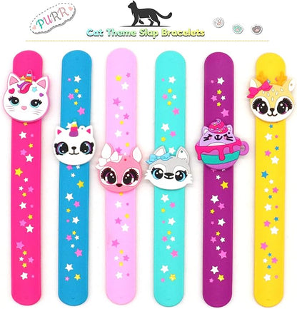 Cat Theme Slap Bracelets Party Favors- Cat Silicone Wristbands (6pack) for Boys&Girls Birthday&Cat Theme Party Supplies Carnival Prizes Suit Classroom Exchanging Gifts