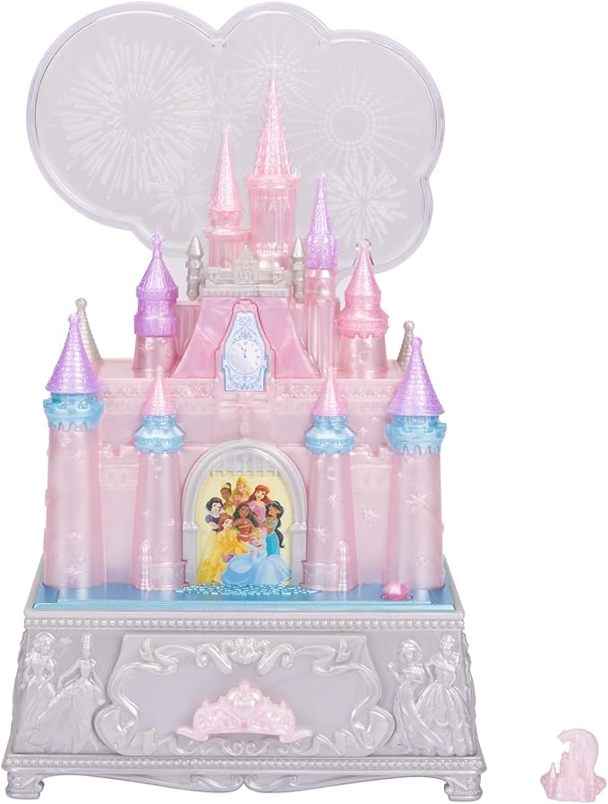 Disney Princess Jewelry Box for Girls Princess Castle Keepsake Jewelry Box with Music & Firework-Like Light Show, Plays Song “A Dream Is a Wish Your Heart Makes”
