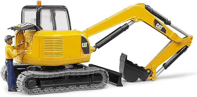 Bruder CAT Mini Excavator Construction Digger Toy with Worker, 1:16 Scale, Realistic Working Parts