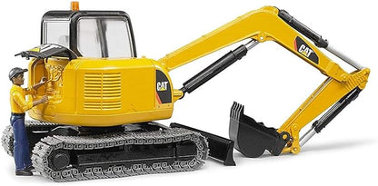 Bruder CAT Mini Excavator Construction Digger Toy with Worker, 1:16 Scale, Realistic Working Parts