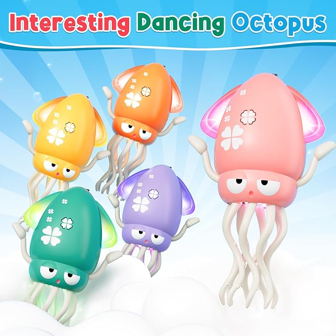 Dancing Squid Baby Girls Toy, Infant Tummy Time Toys for 3-6 Months, Interactive Crawling Octopus with Music and Light for 6-12, 12-18 Learning Walking Toy for Toddlers 1 Year Old Birthday Gifts