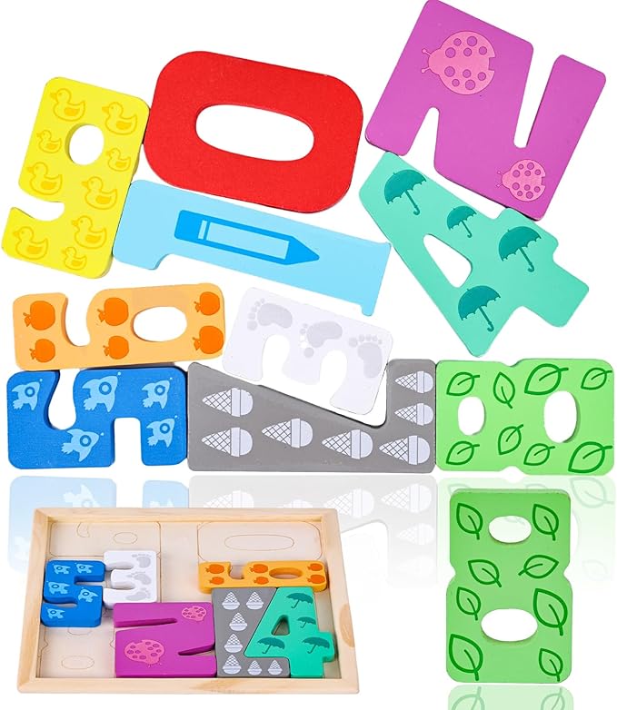 LovesTown 10PCS Stacking Puzzles, Wooden Number Chunky Jigsaw Puzzles Educational Toy for Kids