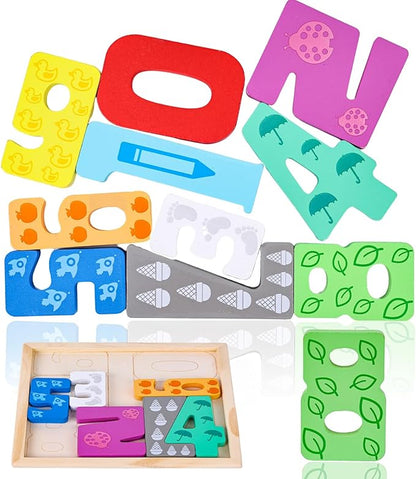 LovesTown 10PCS Stacking Puzzles, Wooden Number Chunky Jigsaw Puzzles Educational Toy for Kids