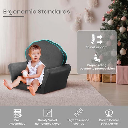 COSYLAND Kids Sofa for Toddler, 2-in-1 Folding and Expandable Soft Chair Bed Toddlers,Convertible Sofa to Lounger Sleeper Chair Bed for Girls and Boys,Dark Gray