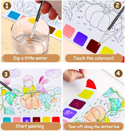 BAOXUE Water Coloring Books for Kids Ages 3 4 5 6 7 8,Pocket Watercolor Painting Book for Toddlers,Arts and Crafts for Boys Girls,Paint with Water Colors Book Kit,Kids Travel Art Set Ages 2-4