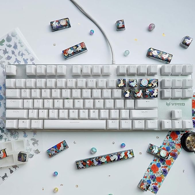 Keycaps Epoxy Resin Casting Molds Set for Mechanical Gaming Keyboard Polymer Clay Crafts 7 Silicone Trays with Key Puller
