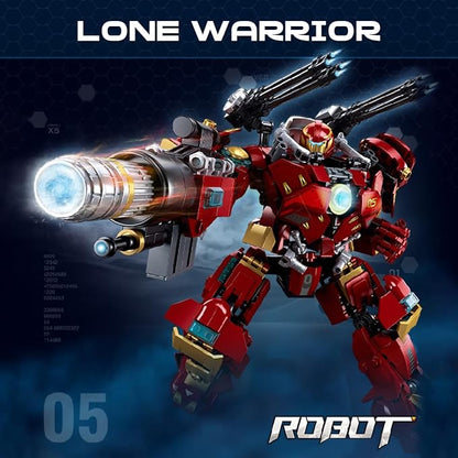 DAHONPA Red Warrior Transforming Mech Building Blocks Set, Assembly Mecha Robot Model Kit (588+ pcs) City MechWarrior Toy Christmas Birthday Gifts for Adults and Kids