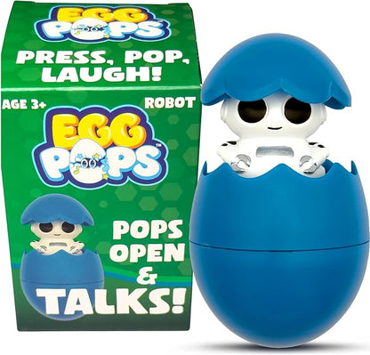 Egg Pops Talking Easter Egg Toy - Figure Pops Up & Plays Sounds, Easter Basket Stuffers for Teens - Interactive Kids Toys or Funny Gag Gifts for Teens, Cute Collectible Spring Character (Robot)
