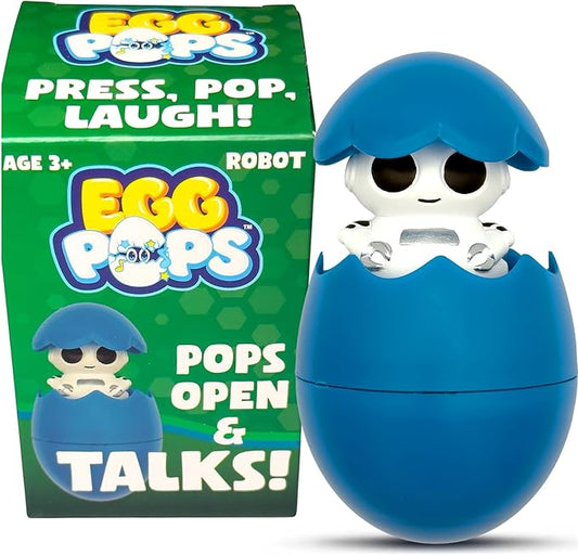 Egg Pops Talking Easter Egg Toy - Figure Pops Up & Plays Sounds, Easter Basket Stuffers for Teens - Interactive Kids Toys or Funny Gag Gifts for Teens, Cute Collectible Spring Character (Robot)
