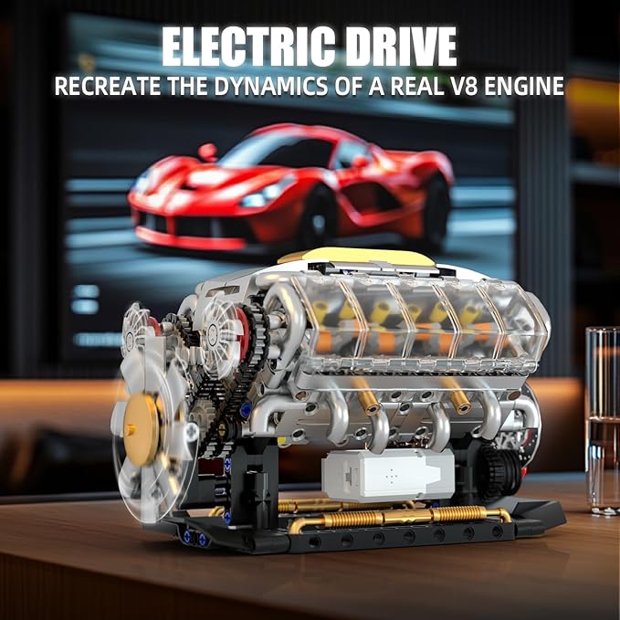 Ideas V8 Engine Building Kit for Adults, Build Your Own MOC Mini V8 Engine Model Toy for Display, Compatible with Lego Sets for Boys 8-14, STEM Building Project for Kids & Teens (692 PCS)
