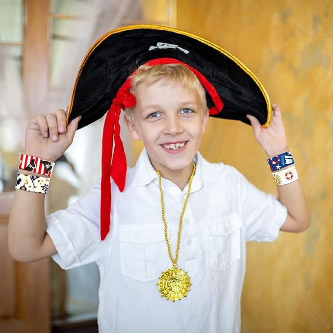 Viicoor 24 PCS Slap Bracelets Pirates Snap Bracelet Wrisrtband for Party Favors Basket Bag Filler School Prizes Birthday Exchanging Gifts Goodies Gadget Bulk (14-Pirates-24PCS)