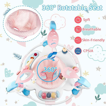 Baby Activity Center, Infant Jumpers and Bouncers with Music, Lights, Infant Toys, 360°Rotating Seat, 3 Adjustable Heights, Baby Play and Learning Center for 6+ Months