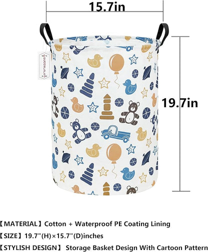QUEENLALA Large Storage Basket,Laundry Hamper/Bathroom/Home Decor/Collapsible Round Storage Bin,Boys and Girls Hamper/Boxes/Clothing(Round-Colorful Bear)
