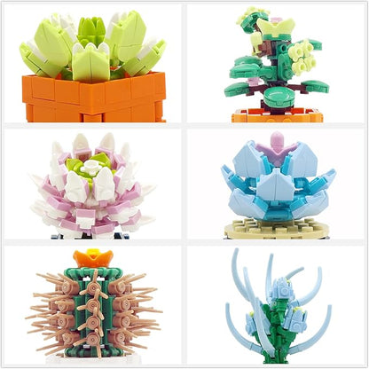 6 Flowers Succulents Building Set, Attractive Flowers Bouquet Plant Building Blocks Compatible with Lego, Pretty Botanical Collection Project Gift for Adults, Teen (503Pcs)