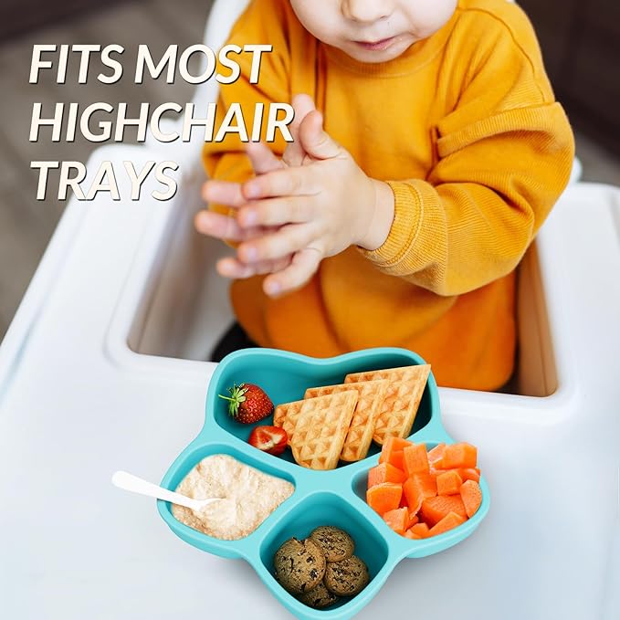 4 Pack Suction Plates for Baby & Toddler, 100% Food-Grade Silicone, 4 Large Divided Design, Microwave & Dishwasher Safe
