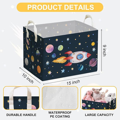 Rocket Storage Basket with Handles, Rockets Foldable Space Organizer, Waterproof Toy Box for Boys Girls, Multi Storage Container for Nursery Room, Rocket Storage for Clothes, Gifts and Home Decor