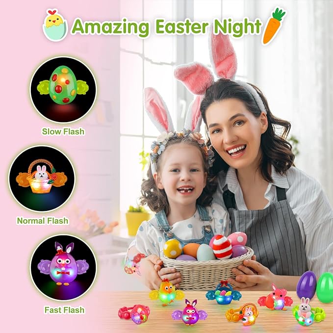 NPET 10 Pack Easter LED Bracelets Easter Basket Stuffers Party Favors for Kids Easter Light Up Bracelets Pop Fidgets Toys Easter Egg Fillers Kids Return Gifts Birthday Party Class Prize Bulk Toys