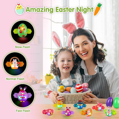 NPET 10 Pack Easter LED Bracelets Easter Basket Stuffers Party Favors for Kids Easter Light Up Bracelets Pop Fidgets Toys Easter Egg Fillers Kids Return Gifts Birthday Party Class Prize Bulk Toys