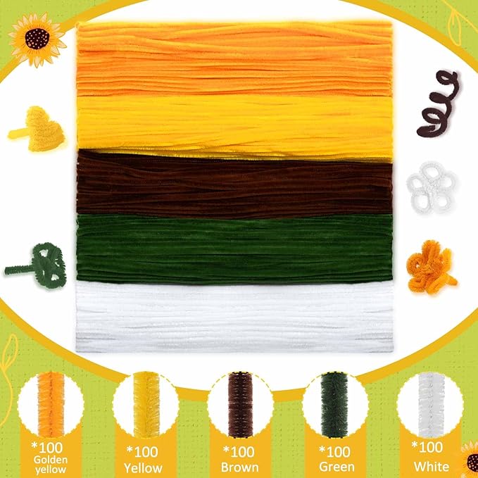 Peryiter 500 Pieces Pipe Cleaners Chenille Stems 12 Inch Craft Supplies Bulk for DIY Art and Craft Projects Creative Gift Wrapping Party Decorations(Sunflower Color,12 Inch)