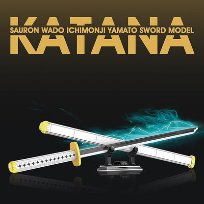 HI-REEKE Cosplay Anime Swords Building Blocks Kit 1 Piece Roronoa Zoro Sauron Wado Ichimonji Yamato Sword Model Samurai Katana Toys for Adult -806PCS Luminous