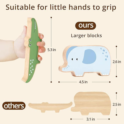 PairPear Wooden Stacking Toys for Toddlers Animals Stacking Blocks Balance Game for Preschoolers Montessori Sensory Toys with Large Blocks Educational Gift for Boys and Girls 18 Months+