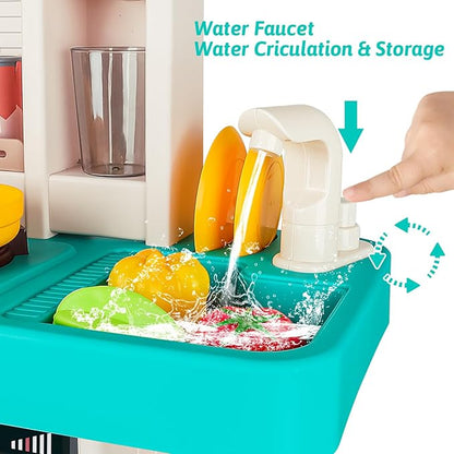 deAO Play Kitchen Set for Kids Boys 50PCS Play Kitchen Accessories with Sounds Light Steam Pretend Play Kitchen Toy Birthady Christams Gifts for Toddler Aged 2-12 Years