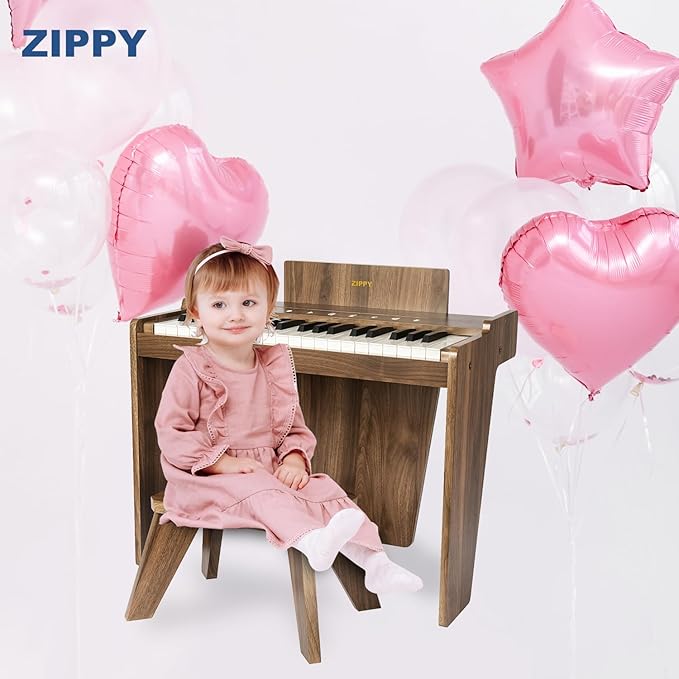 ZIPPY Kids Piano Keyboard, 37 Keys Digital Piano for Kids, Touch Sensitive Control Panel, Built-in Songs, Volume Adjustable, Music Educational Instrument, Wood Piano for 3+ Girls and Boys, Walnut Plus