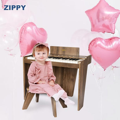 ZIPPY Kids Piano Keyboard, 37 Keys Digital Piano for Kids, Touch Sensitive Control Panel, Built-in Songs, Volume Adjustable, Music Educational Instrument, Wood Piano for 3+ Girls and Boys, Walnut Plus