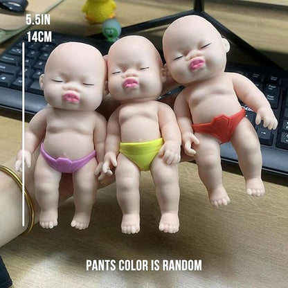 Squeeze Black Baby Doll with Makeup DIY Toy, Squishy Stress Relief Fidget Doll Toys Support Underwear Removal, Novelty Decompression Stretchy Toys for Women Girls Adults Kids (White)
