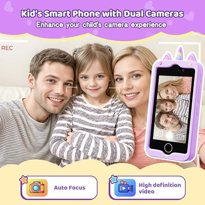 Kids Smart Phone for Girls, 4.0" Touchscreen Learning Music Puzzle-games Toddler Phone for Kids Ages 3-9, Dual Camera，Built-in 8G SD Card Kids Phone Toy, Birthday Gifts for Kids Cell Phone Toy, Purple
