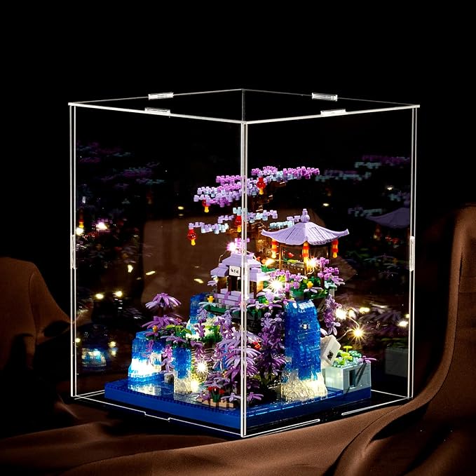 Peach Blossom Pond Building Blocks Set,Building Blocks Set Gifts for Adults and Kids, Micro Bricks Cherry Blossom Tree House Kit with LED Light and Display Box（2500+Pieces）