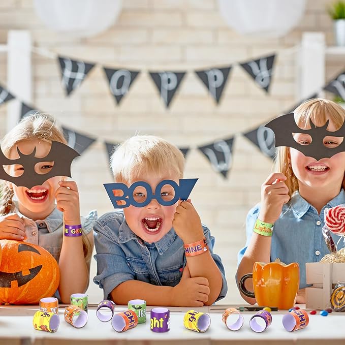 Frienda 40 Pcs Halloween Slap Bracelets Halloween Party Supplies and Decorations Halloween Bracelet with Pumpkin Bat Spider Pattern Kids' Play Bracelets for Office Home School Halloween Party Gifts