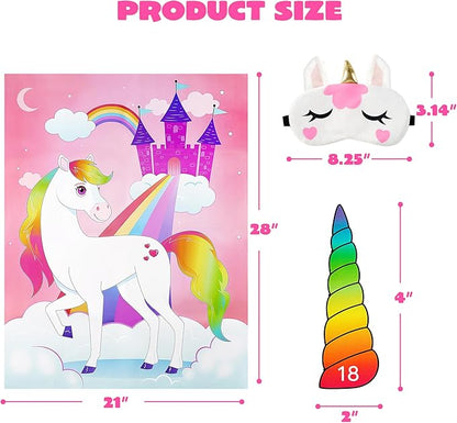 JOYIN Pin The Unicorn Horn Game, 24 Pcs 21'' x 28'' Unicorn Themed Party Games Party Supplies Birthday Party Decorations for Kids Girls