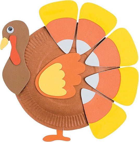 Fun Express Candy Corn Paper Plate Turkey Craft Kit - Makes 12 - Thanksgiving Crafts for Kids