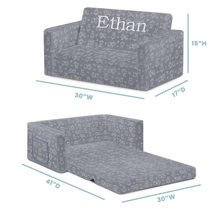 Serta Perfect Sleeper Personalized Extra Wide Convertible Sofa to Lounger, Comfy 2-in-1 Flip Open Couch/Sleeper for Kids, Grey