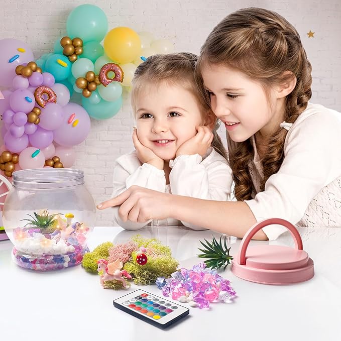 Unicorn Terrarium Kit for Kids, Birthday Gifts for Girls, Unicorn Toys, LED Night Light Up & Remote, DIY Unicorn Arts and Crafts Kit for Kids Age 4 5 6 7 8-12 Year Old