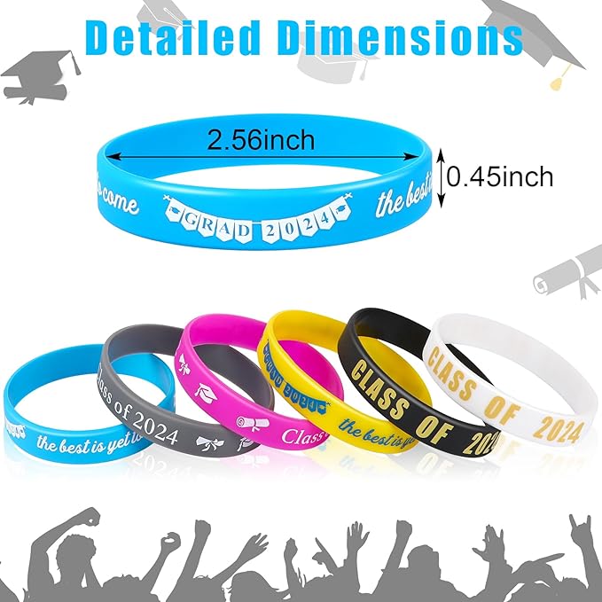 JUNEBRUSHS Class of 2024 Graduation Silicone Bracelets, Congrats Grad Rubber Bands Wristbands for Students Teachers Graduation Celebrating Party Favors High School University Gifts Supplies