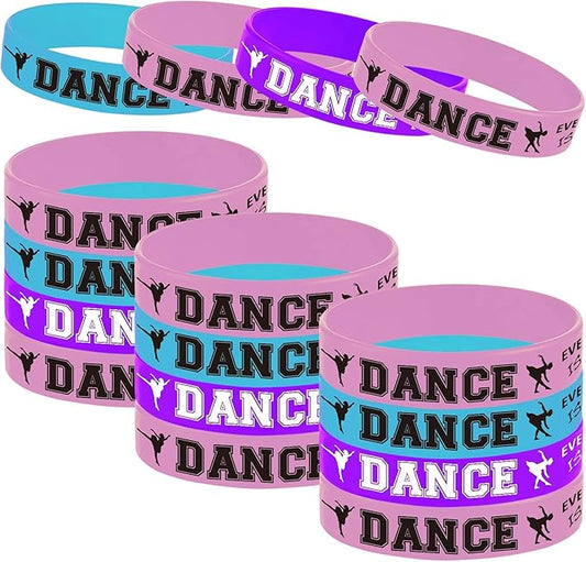 48PCS Ballet Dance Party Rubber Bracelets for Girls - Dacing/Dance Movements Ballerina First 21st birthday Party Favors Supplies Decorations Goodie Bag Favor Stuffers Silicone Wristbands