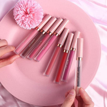 QiBest 7Pcs Matte Liquid Lipstick and 1Pcs Lip Plumper Makeup Set, Pigmented Waterproof Halloween Lip Make Up Valentine's Day Gift Lip Gloss Sets Long Wearing Velvet Lip Kit for Teens & Women