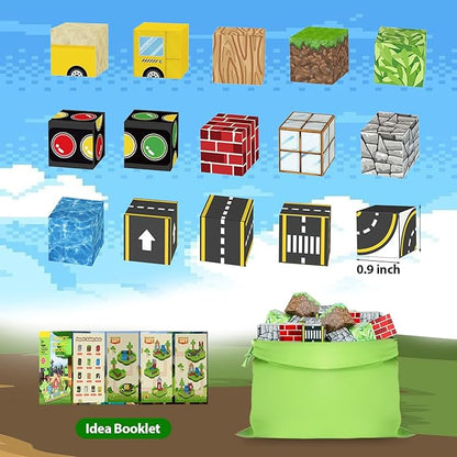 100PCS Magnetic Building Blocks for Kids Ages 4-8,Magnet STEM Sensory Toys- Mine World Build Set,Tiles Road Track,Christmas Birthday Gifts Toy