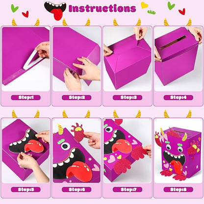 Pasimy DIY Valentines Monster Mailbox with 30 Greeting Cards, Monster Mailbox for Valentine's Day Exchange Gifts Party Favor Sets