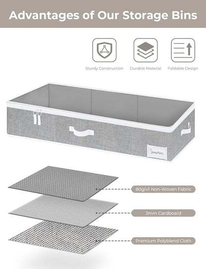 StorageWorks Under Bed Storage Containers with Handles and Label Holder, 2 Pack Ultra-thick Fabric Underbed Bins, Closet Organizer for Clothes, Blankets, Sweater