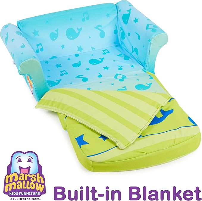 MARSHMALLOW Furniture, Cocomelon 3-in-1 Slumber Sofa Baby Lounger, Convertible Kids Couch, Sofa Bed & Foam Toddler Nap Mat with Attached Blanket