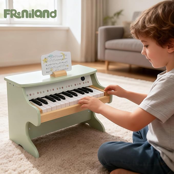 Freniland Wooden Kids Piano, 25 Keys Mini Piano Keyboard for Toddlers, Premium Music Educational Instrument for Boys and Girls Age 3+ (Green)