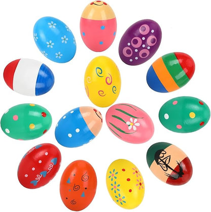 Augshy 14 PCS Egg Shakers Percussion Musical Egg Maracas Easter Egg Kids Toys （Wooden)